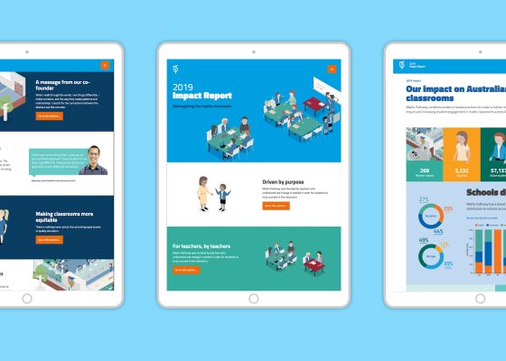 Three ipads showing Maths Pathway impact report