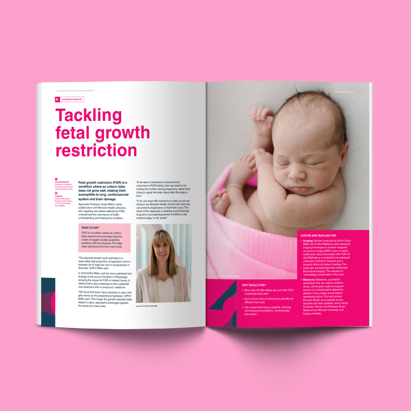 Inside spread featuring baby of 2019 Hudson Institute Annual Report