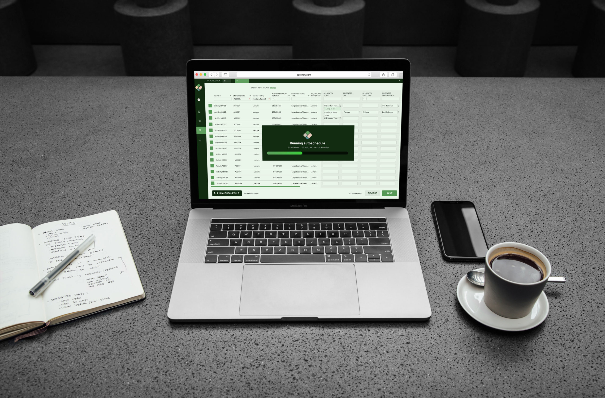 AptoNow's Autoscheduler running on a laptop